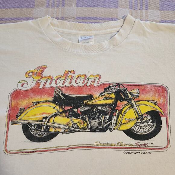 encore Other - Vintage 90s Indian Motorcycle Biker T Shirt Size Large 1991 USA Florida Classics
